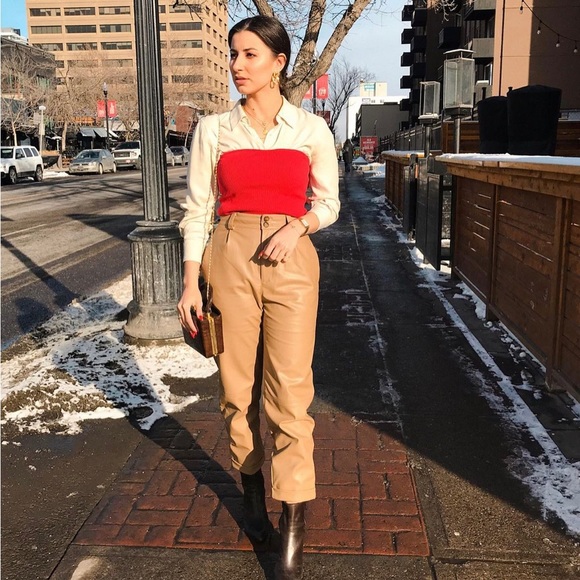 Straight leg tan Zara leather pants - Picture 1 of 1